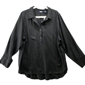 Lands' End Black Button-Front Pullover Blouse